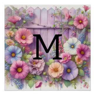 Póster Monograma de color de agua pasteles flores en made