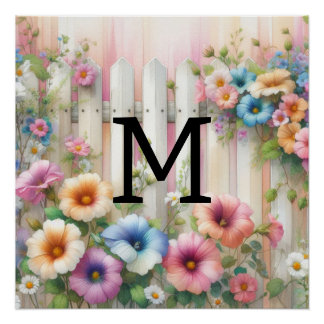Póster Monograma de color de agua pasteles flores en made