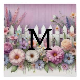 Póster Monograma de color de agua pasteles flores en made
