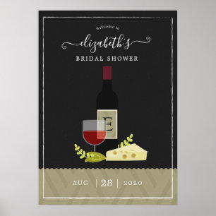Póster Monograma de Despedida de Soltera con Vino y Queso
