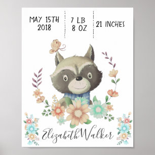 Póster monograma de estadísticas de natalidad de baby rac