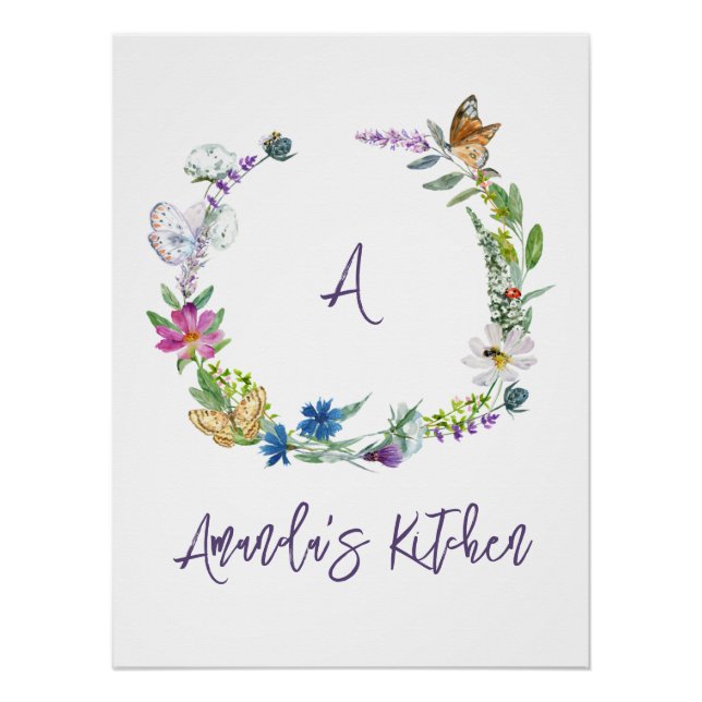 Póster Monograma de flor silvestre acuarela (Anverso)