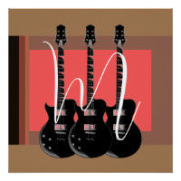 Monograma de guitarra eléctrica de arte pop inicia