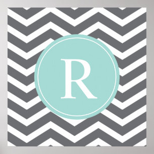 Póster Monograma de la Mint Gris Gris Gris Chevron