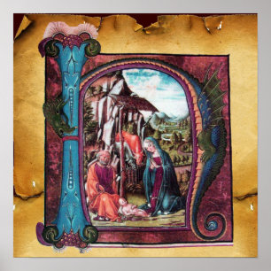 PÓSTER MONOGRAMA DE LA NATIVIDAD PARCHEO DE NAVIDAD