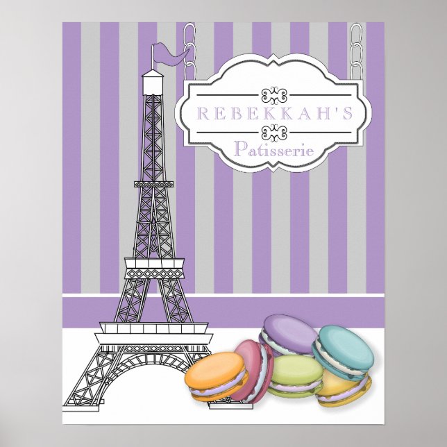 Póster Monograma de la Torre Eiffel de París Morado (Frente)