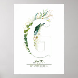 Póster Monograma de letra G dorada con follaje elegante