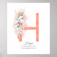 Monograma de letra H orquídeas blancas y hierba de