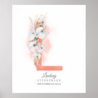 Monograma de letra L orquídeas blancas y hierba de