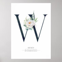 Monograma de letra W Flores blancas y follaje