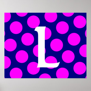 Póster Monograma de lunares magenta y azul marino