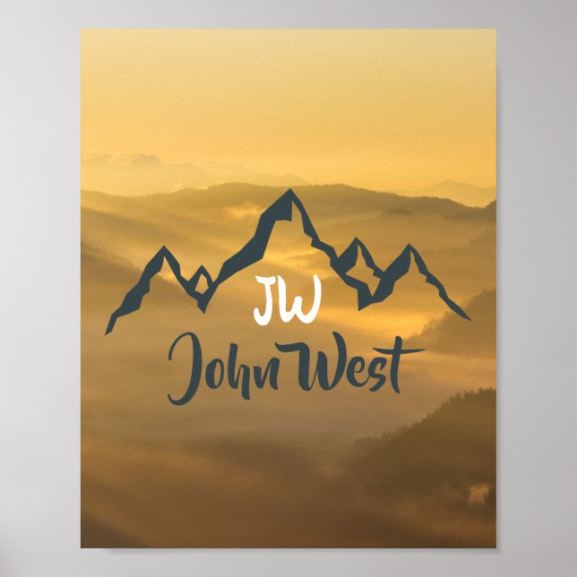 Póster Monograma de montañas personalizables de amanecer  (Frente)
