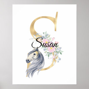 Póster Monograma de nombre personalizado con caballo po