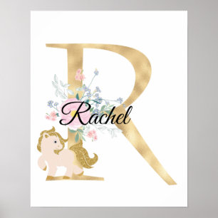 Póster monograma de nombre personalizado con letra R y po