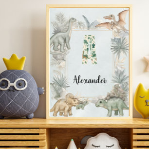Póster Monograma de nombre personalizado de dinosaurio A