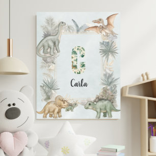 Póster Monograma de nombre personalizado de dinosaurio C