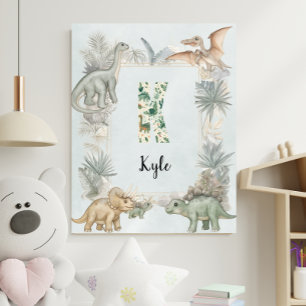 Póster Monograma de nombre personalizado de dinosaurio K