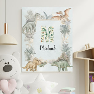 Póster Monograma de nombre personalizado de dinosaurio M