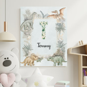 Póster Monograma de nombre personalizado de dinosaurio T