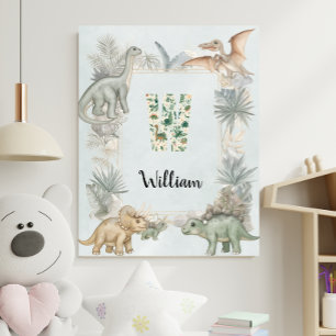 Póster Monograma de nombre personalizado de dinosaurio W
