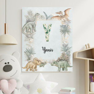 Póster Monograma de nombre personalizado de dinosaurio Y