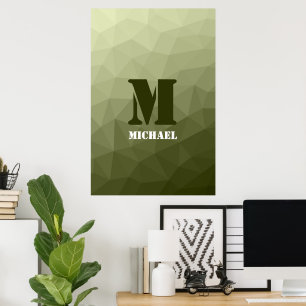 Póster Monograma de patrón de malla geométrica verde clar