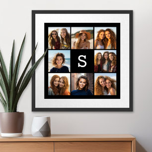 Póster Monograma de Personalizado de Collage de fotos neg