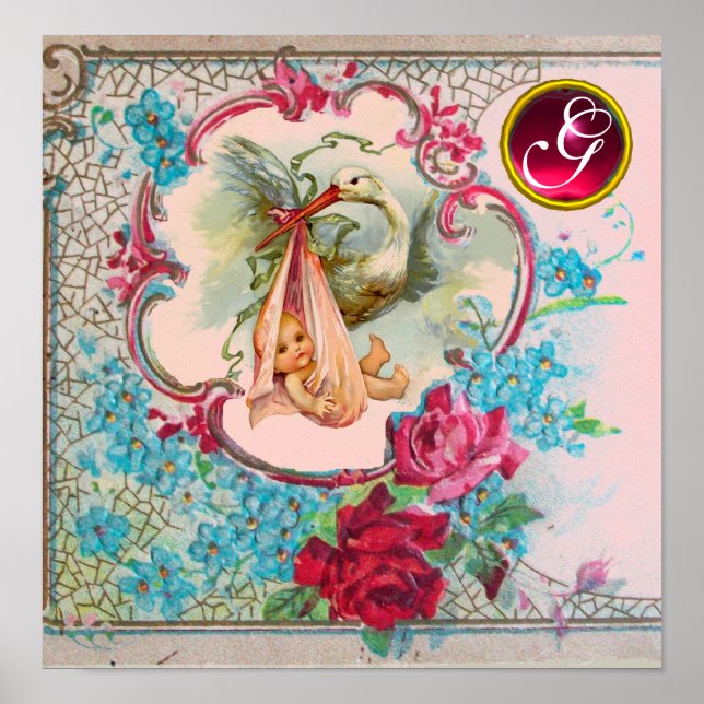 Póster Monograma de piedra de goma de mascar de bebé de u (Frente)