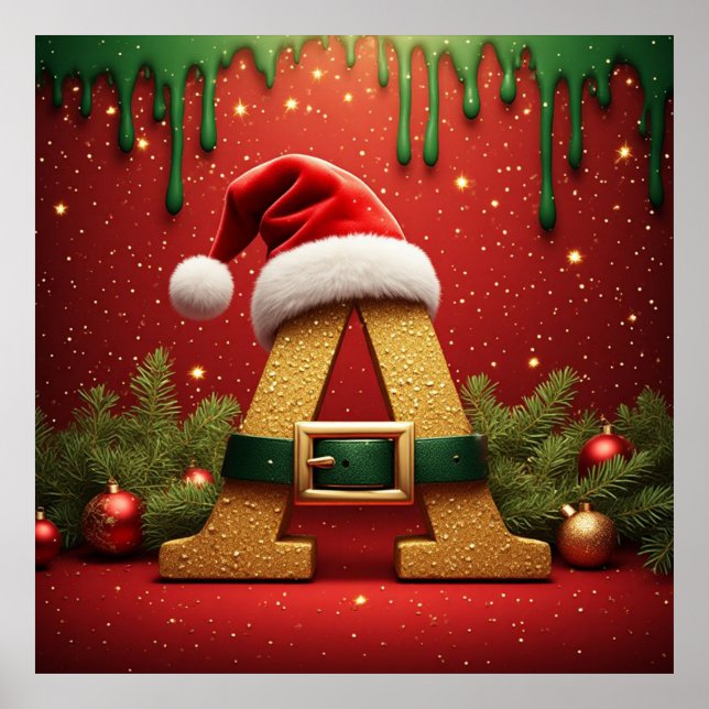Póster Monograma de Santa A para regalos de Navidad (Frente)