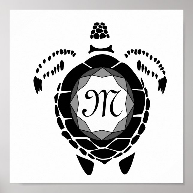 Póster Monograma de silueta de tortuga de mar de diamante (Frente)