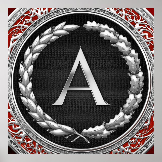 Póster Monograma de venado plateado [900] "A" (Frente)