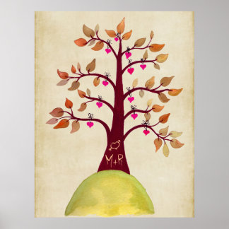 Póster Monograma del Boda del árbol de otoño de otoño
