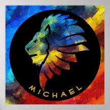 Monograma del nombre de la acuarela del león de la