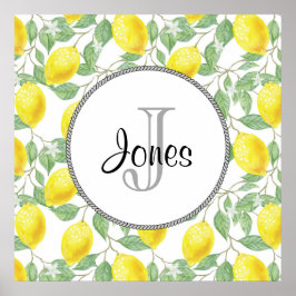 Póster Monograma del patrón de las hojas verdes con lémul