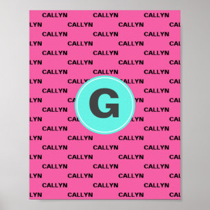 Póster Monograma del patrón de nombres rosados calientes