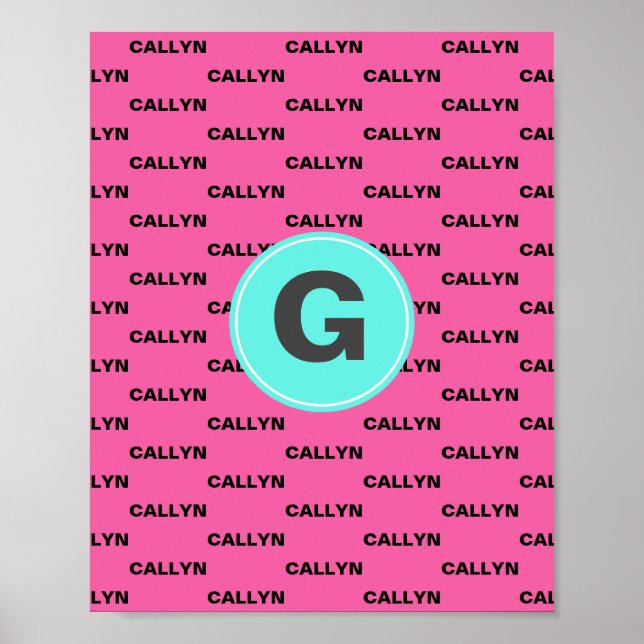 Póster Monograma del patrón de nombres rosados calientes (Frente)