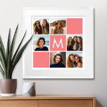 Póster Monograma del Personalizado de Collage de fotos bl<br><div class="desc">Puedes usar fotos de Instagram para este diseño. Utiliza 6 fotos cuadradas para crear un regalo único y personal. O puedes mantener al cachorro hipster y hacer un keepsake de moda. Si necesita ajustar las imágenes,  haga clic en la herramienta personalizar para realizar cambios.</div>