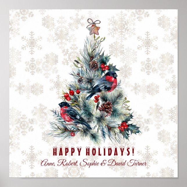 Póster Monograma: Deseos navideños del árbol de Navidad B (Frente)