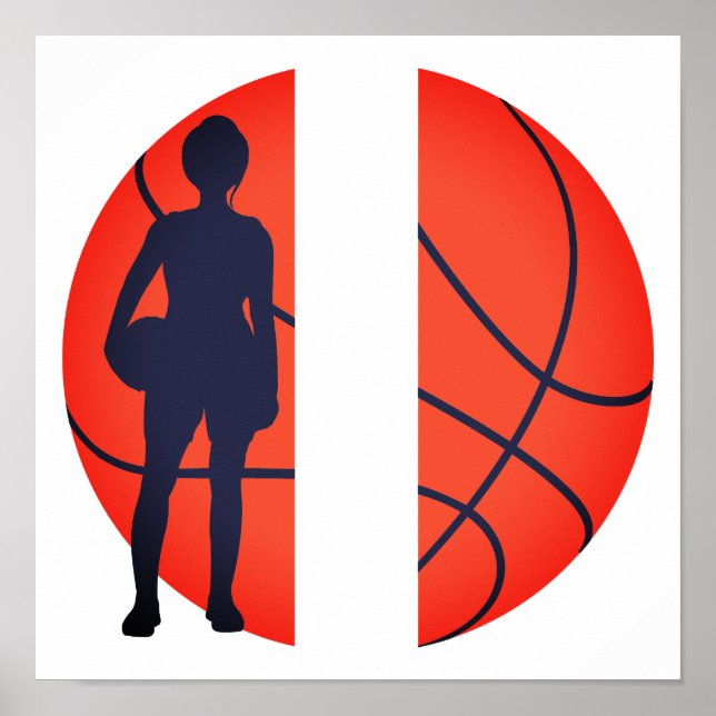 Póster Monograma dividido de baloncesto Chicas personaliz (Frente)