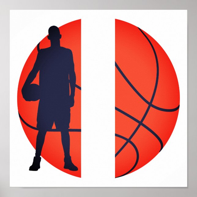 Póster Monograma dividido de básquetbol de niño personali (Frente)