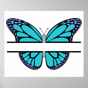 Póster Monograma dividido de mariposa azul claro personal