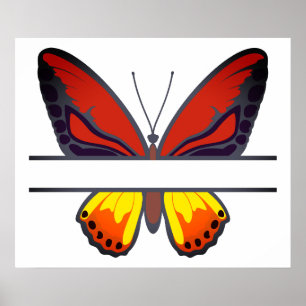 Póster Monograma dividido de mariposa Naranja personaliza