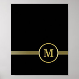 Póster Monograma dorado elegante sobre negro