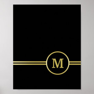 Póster Monograma dorado elegante sobre negro