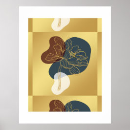 Póster Monograma Dorado Floral Caprichoso Contemporáneo d