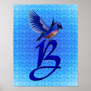 Póster Monograma Elegante Bluebird Inicial B