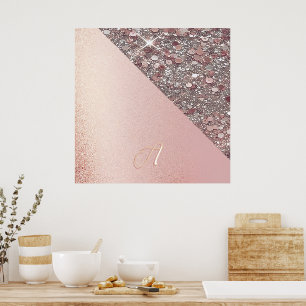 Póster Monograma Elegante en Rosa Dorado