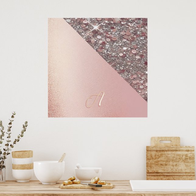 Póster Monograma Elegante en Rosa Dorado (Cocina)