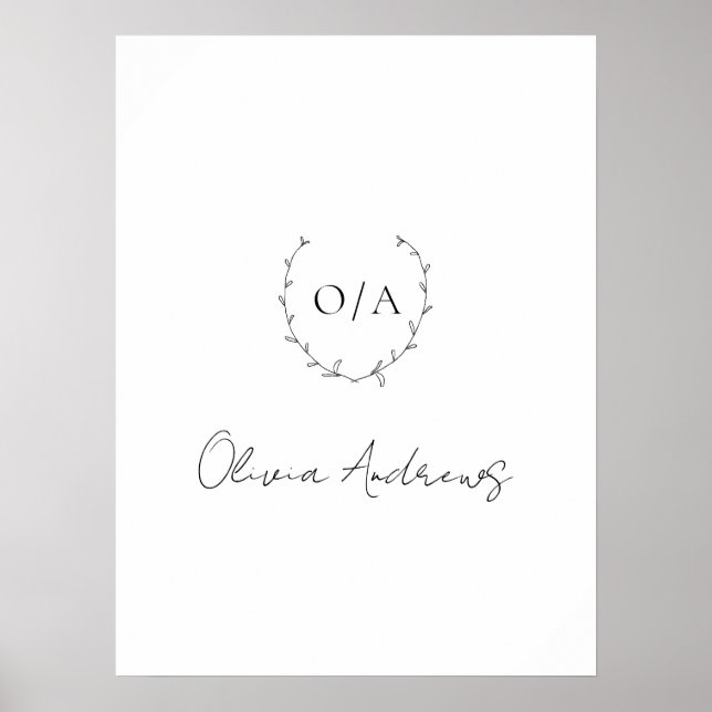 Póster Monograma elegante Escudo de guirnaldas clásico si (Frente)