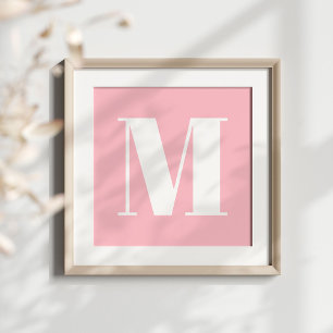 Póster Monograma elegante rosa y blanco